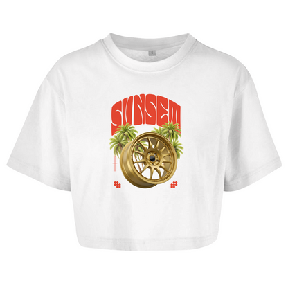 Damen Oversize Crop Top Sunset