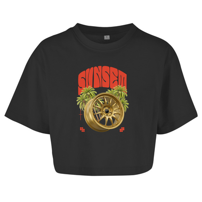 Damen Oversize Crop Top Sunset